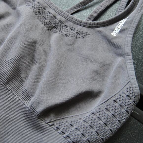 Gymshark Gray Sports Bra w/ White Logo - Picture 2 of 8